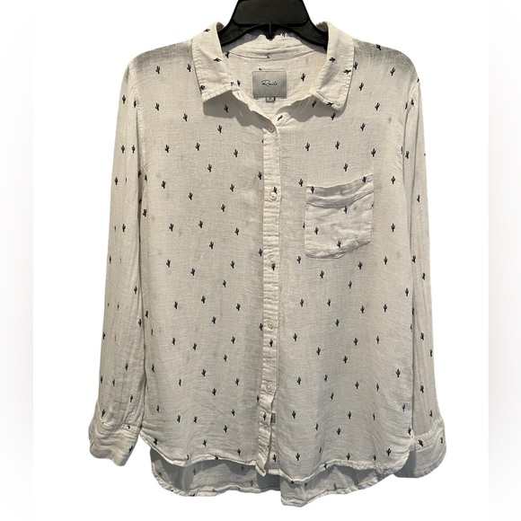 Rails Linen Blend Gauze Top Crinkle Fabric Button Front Novelty Cactus Print S - Picture 1 of 10